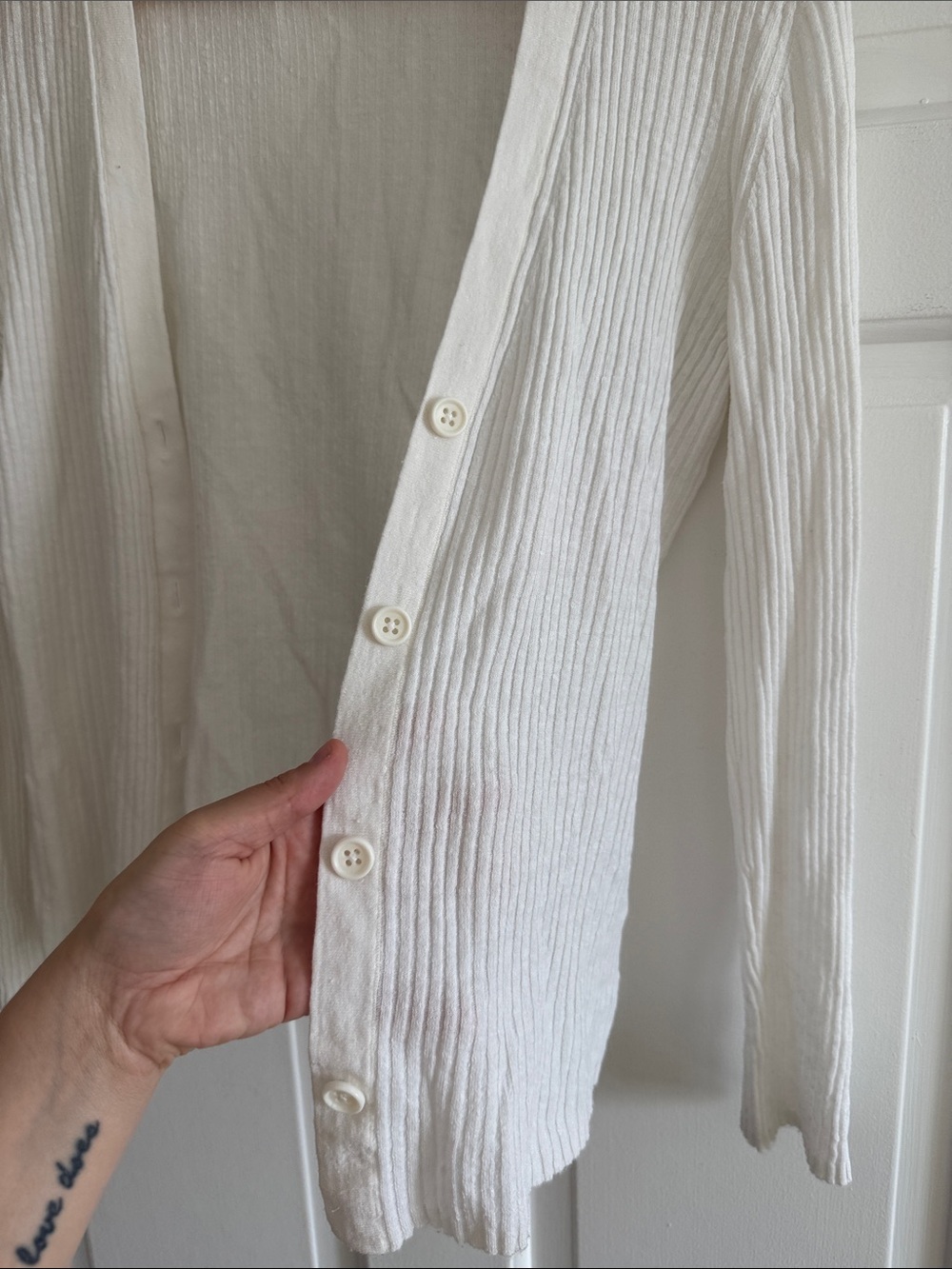 James Perse White Ribbed Open-Front Cardigan - Picture 3 of 6